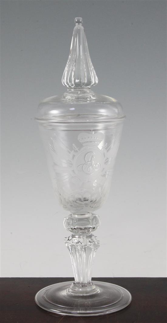 A German glass goblet and cover, Thuringia, second quarter 18th century, height 31cm